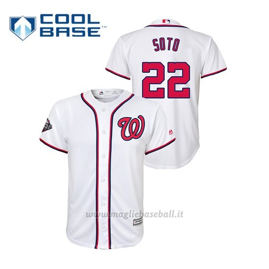 Maglia Baseball Bambino Washington Nationals 22 Juan Soto 2019 World Series Bound Cool Base Bianco